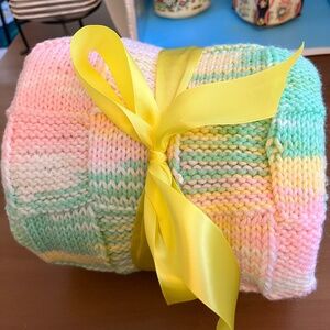 Vtg Handmade Crocheted Knitted Pastel Baby Twin Size Blanket 35" x 50" Gift Soft